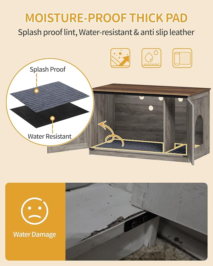 Hzuaneri Cat Litter Box Enclosure, Hidden Litter Box Furniture with Divider | Wooden Cat Cabinet with Removable Dividers, Reversible Entrance Left or Right Side, Cat Washroom, Greige CB84705X