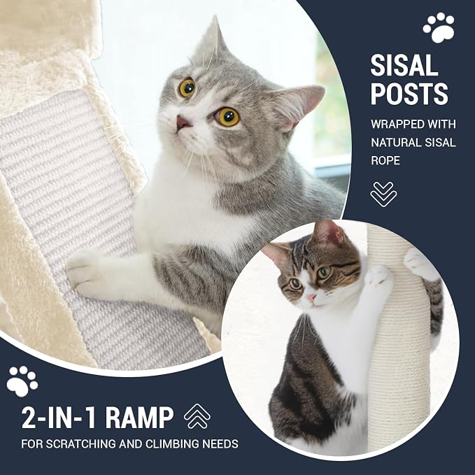 Allewie 68 Inches Cat Tree/House and Towers for Big Feline/Scratching Post/Multi-Level Large Kitty Climbing Tree with Condo/Beige