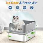 Jotesnew 2 Pack XL Stainless Steel Cat Litter Box with Lid and High Sides, 24" L x 16" W x 12" H Extra Large Metal Cat Litter Boxes for Big Cats, Leak-Proof, Non-Stick, Odor-Resistant, Includes Scoop