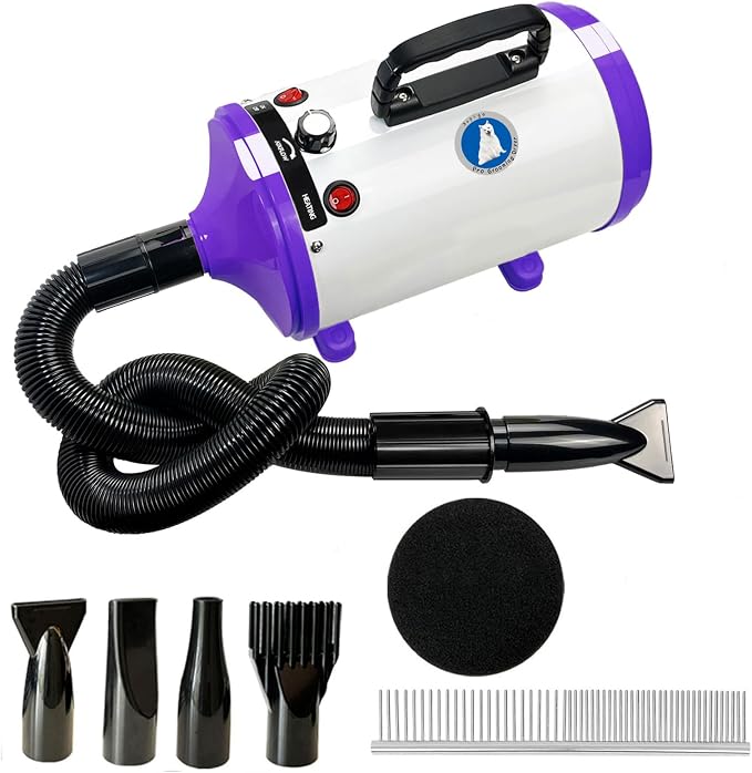 Dog Dryer,High Velocity Professional Dog Grooming Dryer | Adjustable Temperature and Speed with 4 Different Nozzles