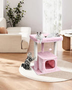 SYANDLVY Pink Cat Tree for Indoor Cats Large Adult, 27" Activity Tower | Scratching Posts, Modern House with Padded Perch, Kittens Condo, Cat Cave, Pink