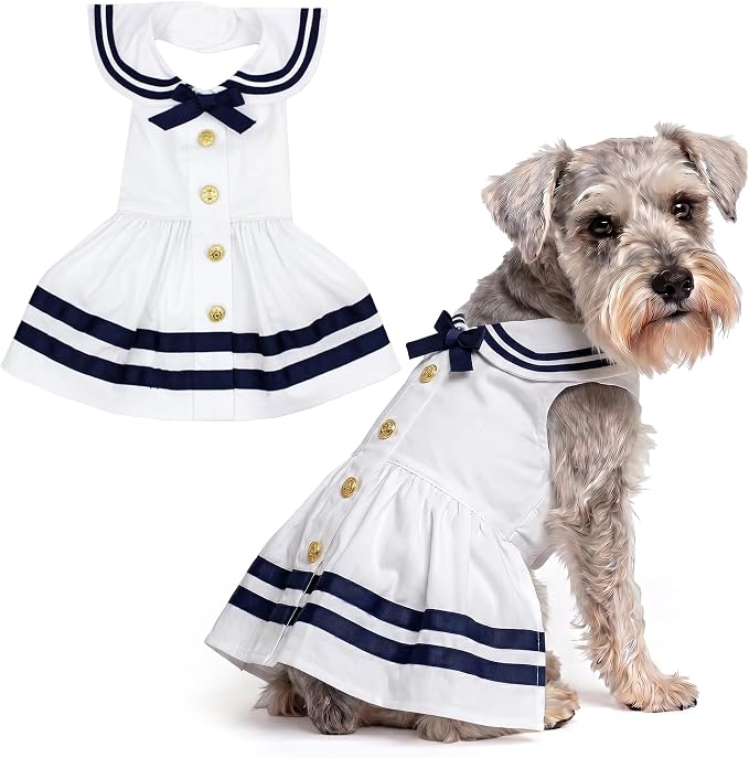 Parisian Pet Sailor Dog Dress - 100% Cotton Summer Clothes for Large Dogs Girl - Nautical Pet Apparel - Stylish Dog Outfit - Lightweight and Breathable Puppy Clothes - Cute Dresses for Dogs