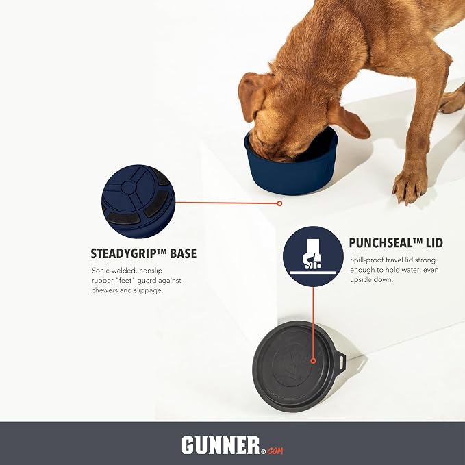 Dog Bowl with Spill-Proof Travel Lid, Navy, 7-Cup Pet Travel Bowl | Navy 7-Cup Dog Bowl, Spill-Proof Travel Lid, BPA-Free, Rust-Proof, Shock-Resistant, Stackable and Dishwasher Safe