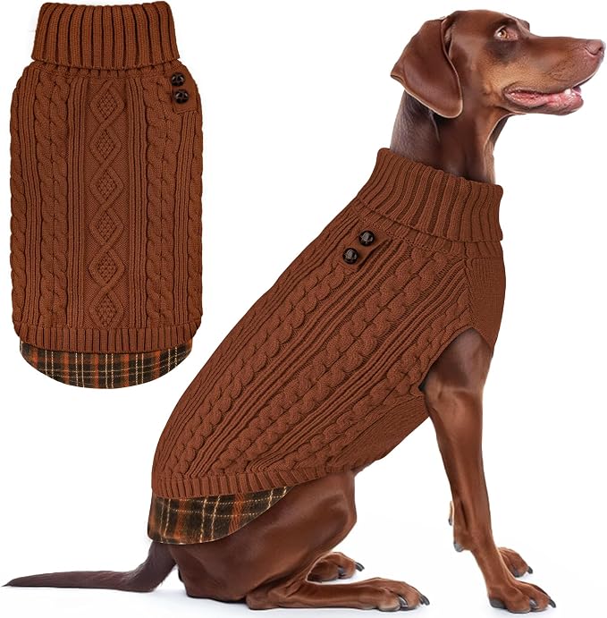KYEESE Dog Sweater Turtleneck Thick Knit Pullover for Cold Weather | Stretchy Fit, Lightweight & Warm, Cozy Knit Comfort, Classic Plaid Design, Gentle on Sensitive Skin, Comfortable Daily Wear