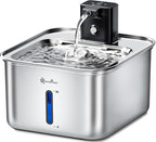 DownyPaws Cat Water Fountain Stainless Steel Wireless Automatic, Metal | Cordless Battery Operated Pet Water Fountain, 101 Oz/3L Water Fountain for Cats Drinking with Motion Sensor