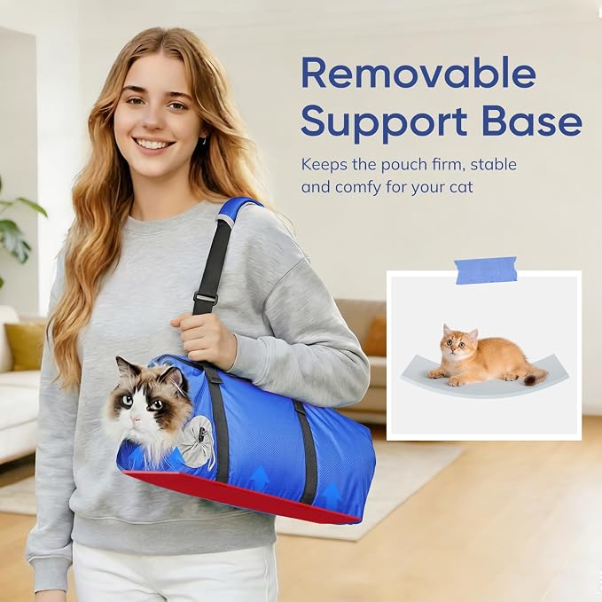Cat Carrier Pouch, Soft Cat Grooming Restraint Bag for Vet Visits, Nail Trimming,Dental Care & Medication, Comfortable Cats Carry Bag with Bottom Support for Car Travel,Blue S(4-10lbs)