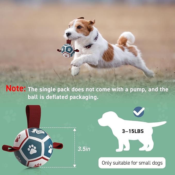 QDAN Small Dog Toys, Puppy Balls, Dog Balls with Straps for Small Breed | 3.5 Inch Small Soccer Ball for Dogs, Puppy Toys for 3-15 lbs Dogs, Dog Birthday Gift, Herding Ball for Small Dogs, Blue Red