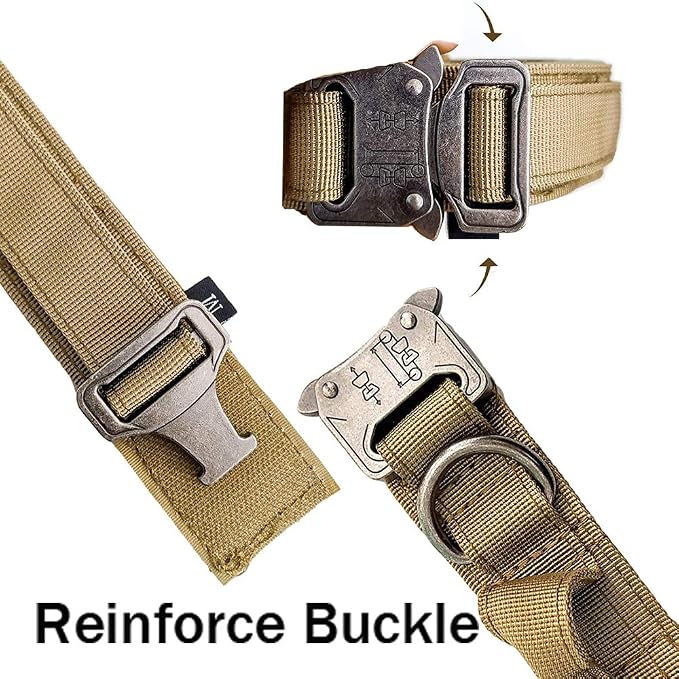 Tactical Dog Collar and Leash Set Tactical Dog Collar with Handle Bungee Leash Adjustable Military Training Nylon Collar Dog Training Collar Leash Set with Control Handleand Metal Buckle （Brown L | 1000D Heavy-Duty Nylon Fabric,Quick-Release Metal Buck...