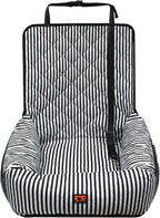 Dog Car Seat for Small and Medium Dogs, Booster Seat Sofa Pet Bed, Portable Car Travel Carrier Bed (Black Stripes-Thick Filling)