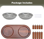 SPUNKYJUNKY Shallow Elevated Cat Bowl with Acacia Wood Stand Wide Raised Ceramic Cat Dishes Whisker Friendly Pet Food and Water Plates (Striped Pattern, Gray)