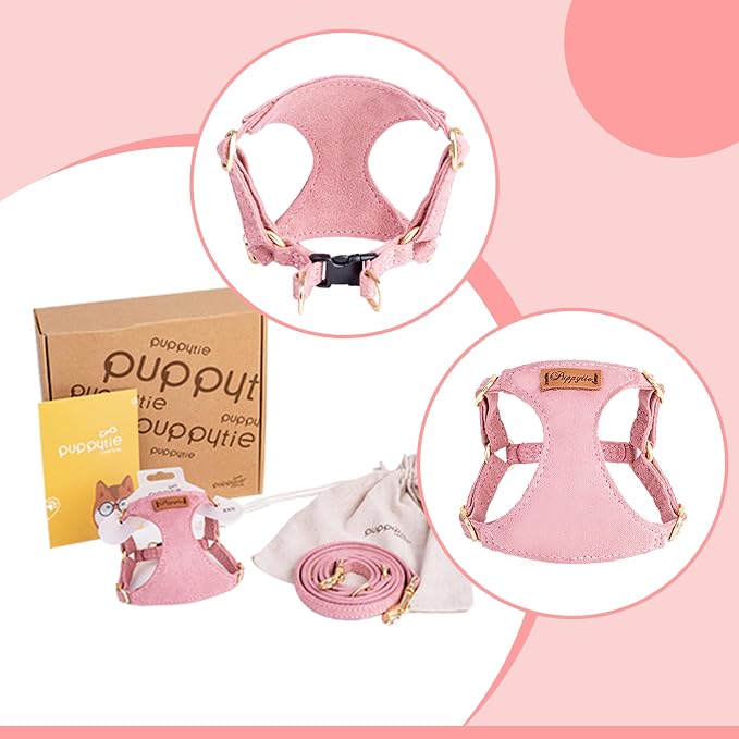 Puppytie XS Dog Harness and Leash Set, Pink, XS (4.5-11 lbs) | Extra Small Dog Harness, Puppy Harness and Leash, Soft Lightweight and Adjustable, Xsmall Dog Harness for Daily Walks
