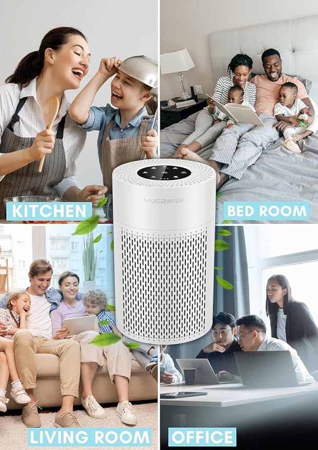 MEGAWISE Air Purifier for Wildfire Smoke, H13 HEPA for Home Bedroom, White | Wildfire smoke sensor + PM2.5 display, Quiet sleep mode (<25dB), HEPA filters smoke, ash, dust & pet dander