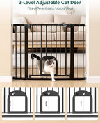 Babelio 29-48" Extra Wide Baby Gate with Adjustable Cat Door, CatPrivilege Ⅲ, Easy Install Pressure/Hardware Mounted, Auto Close Pet Door for Stairs, House, Doorways, Effortless Walk Thru, Black | Adjustable Small Pet Door, Easy Install Pressure/Hardwa...