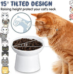 4 Pcs Ceramic Raised Cat Bowls, Elevated Tilted Cat Bowl for Food Water, Stress Free, Backflow Prevention, Dishwasher Microwave Safe, Feeder Dish for Indoor Kitten, Small Dogs(White)