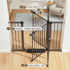 Mumeasy 29.7–48" Baby Gate for Stairs, Dog Gate for Doorways, Auto Close Child Gate, Indoor Safety Pet Gate with Walk Thru Door, Easy Install Pressure Mounted Extra Wide Gate for Kitchen, House, Brown