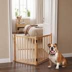 Wooden Freestanding Dog Gates Indoor- 23" Height 2 Panels | Foldable Wood Pet Gate, No-Painted Puppy Gate for Doorways, Stairs, Hallways
