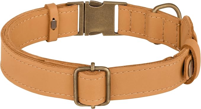 AirTag Dog Collar - Genuine Leather Dog Collar with Apple AirTag Holder and Metal Buckle - Smart GPS Tracking Pet Collars (Light Brown, M, 14"-18" Neck Fit)