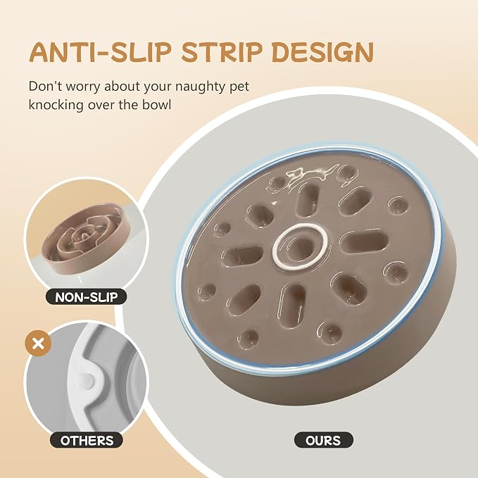 Havniva Elevated Slow Feeder Dog Bowls, Ceramic Dog Bowl Slow Feeder Set | 0.9 Cups Raised Slow Feeding Bowl for Small Breed, 6.1” Dog Water Bowl with Wooden Stand, Puzzle Dog Slow Feeder, Non-slip