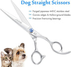 JASON Dog Grooming Scissors Shears - 7" Straight Ergonomic Pet Trimming Kit | Premium Cats Shear with Offset Handle and Jewelled Screw, Sharp, Comfortable, Gift