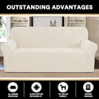 Stretch Sofa Slipcover 1 Piece Sofa Cover for 3 Cushion Couch Furniture Protector/Cover Couch with Elastic Bottom Soft and Durable Sofa Cover Pet Protector (Sofa, Cream)