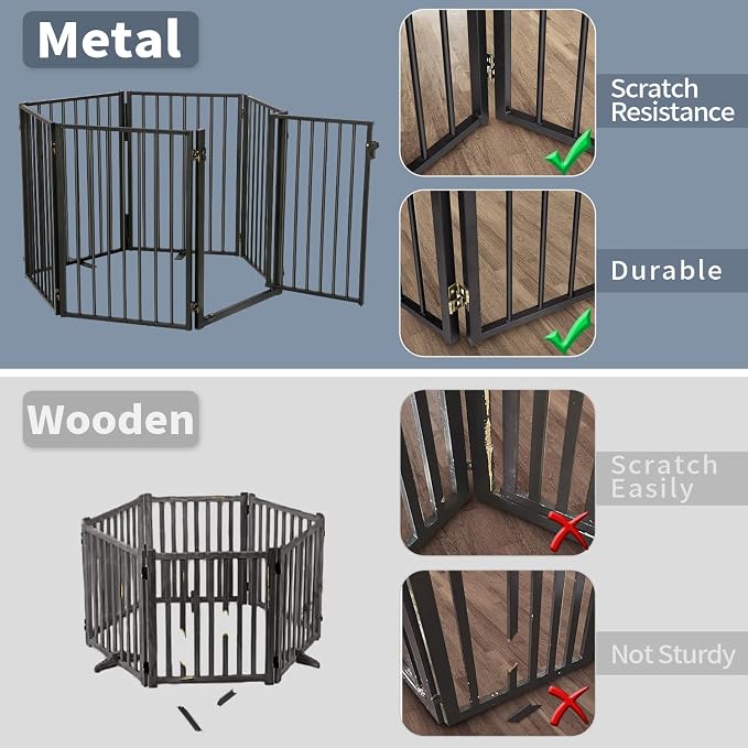 Metal Freestanding Dog Gates with Door for Outdoor Indoor,Extra Wide Tall Free Standing Dog Gate for Doorways,Large Openings,Deck,Yard,Porch,Foldable Safety Pet Fence (Black, 【2 Panels】 32''H*40''W)
