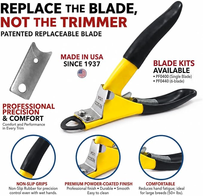 Deluxe Dog Nail Clippers for Large Dogs - Professional USA-Made Guillotine Trimmer - Heavy Duty Steel, Yellow