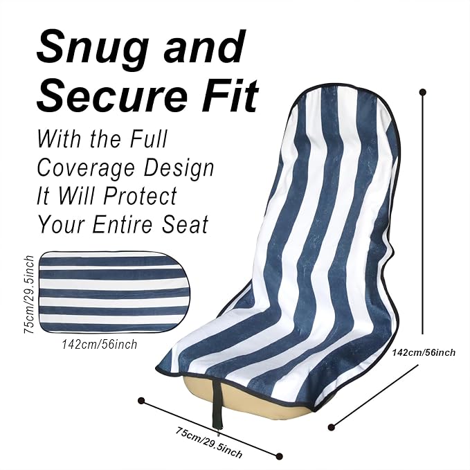 Car Seat Cover Protector Front Seats,for Gym Workout,Running,Swimming,Beach and Hiking,Waterproof Sweat Towel Bucket Seat Covers for Cars SUV Trucks (Blue Stripe, 1Pcs)