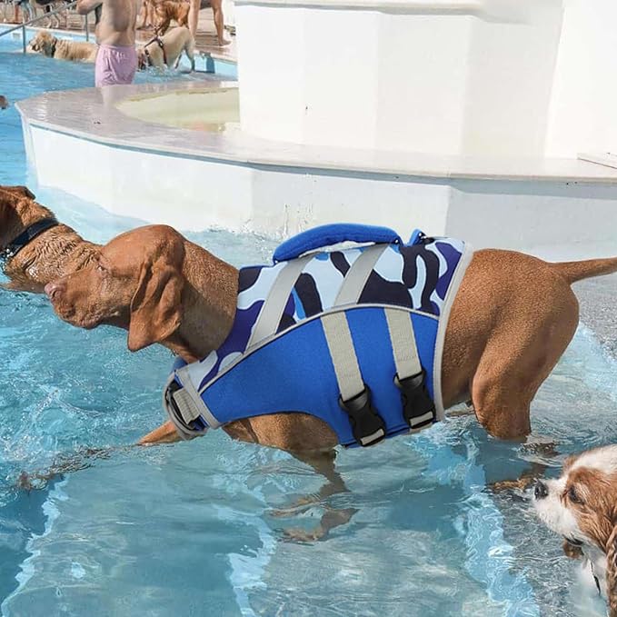 Kuoser Reflective Dog Life Jacket, Dog Life Vest for Swimming Boating | Adjustable Pet Lifejackets, High Flotation Doggie Swimsuit with Rescue Handle for Small Medium Large Dogs