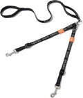 HOWGO Double Dog Leash,Tangle-Free 360 Swivel(Black, Std M-L w.Handle) | Individually Adjustable Length, Double Padded Handles,Zinc Alloy Hooks,Durable Nylon,No-Tangle Walking,All Breeds