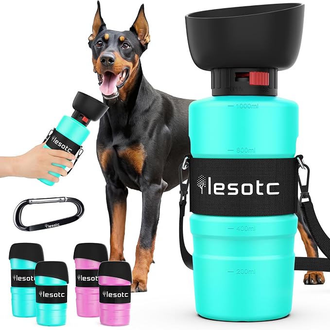 lesotc Dog Water Bottle, Portable Water Dispenser with Travel Water Bowl, Leak Proof Pet Travel Squeeze Bottle, Puppy Essentials Dog Stuff Accessories for Outdoor Walking, Hiking, Camping
