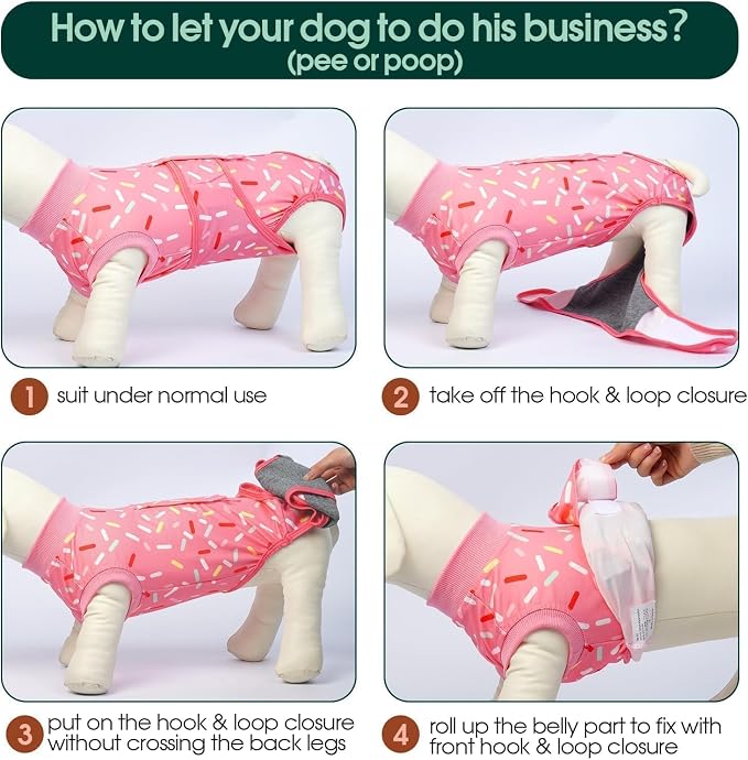 Kuoser Dog Recovery Suit Female, Dog Recovery Suit Female Doggie Onesie for Surgery, Post-Op Onesie for Female & Male Dogs, Soft Protective Wear, PinkRibbon L
