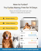 Furbo 360° Dog Camera [No Monthly Fee] | 360° Rotating Live View, Barking Alerts, Treat Toss, 2-Way Audio, Night Vision, Smart Home Puppy Monitoring, No AI Alerts