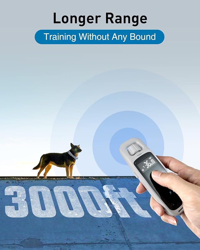 ABBIDOT Shock Collar for Dogs 3300 FT Dog Training Collar with Remote, 4 Training Modes IPX7 Waterproof Nihgt Light, Rechargeable E-Collar for Small Medium Large Dogs (15-120 lbs),Light Gray
