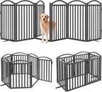 Malier Metal Freestanding Dog Gates with Door, Outdoor Indoor Dog Fences, Extra Wide Foldable Puppy Gate for Stairs, Hallways, Yard (Black, 120''W × 32''H【6 Panels】)