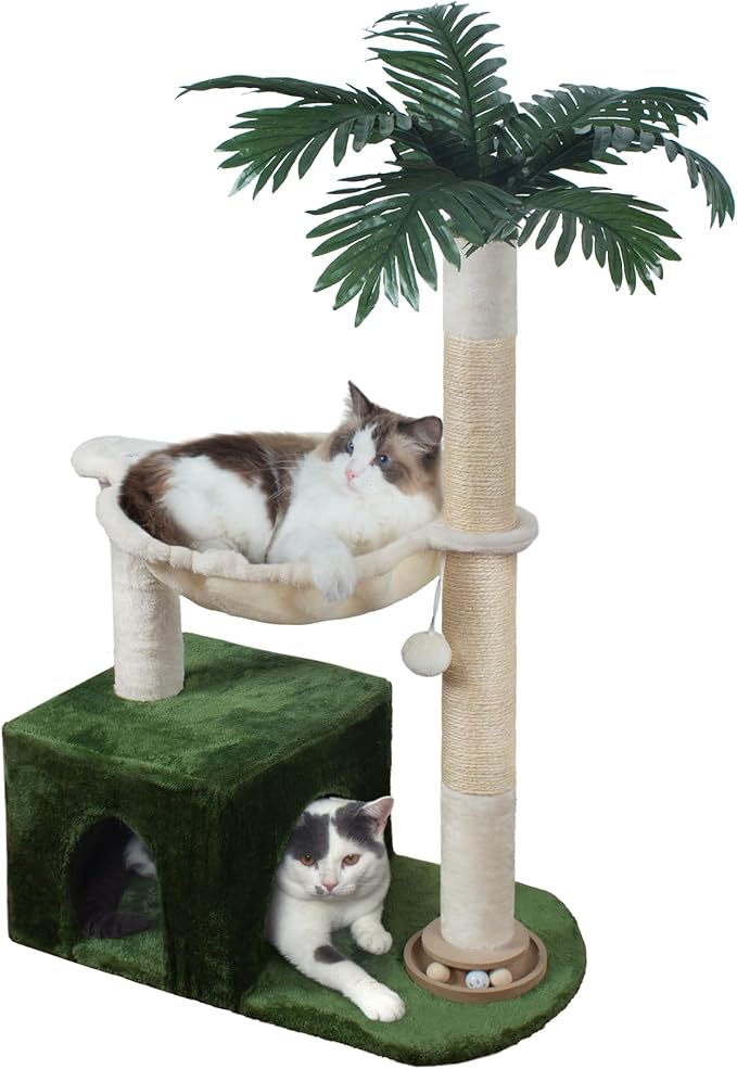 Fantasreen Cat Tree 38'' Tower with Large Hammock, Track Balls for Indoor Cats