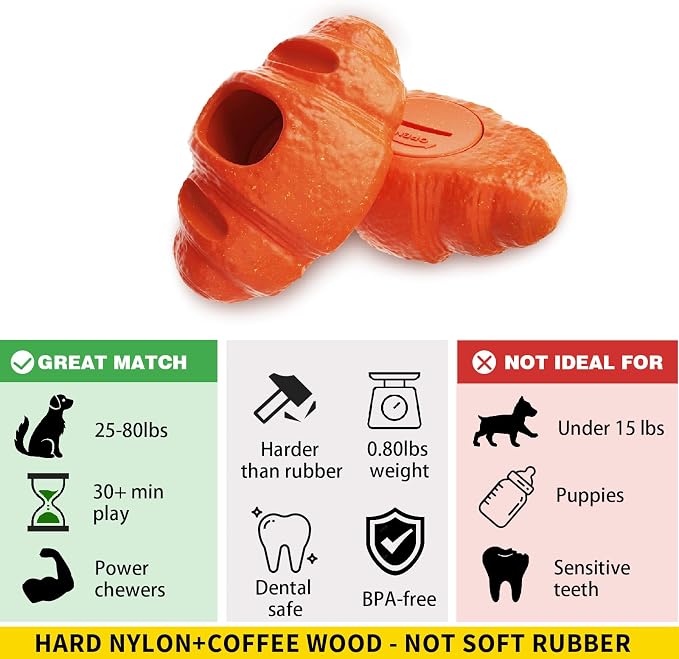 Durable Frozen Dog Chew Toy for Aggressive Chewers,Interactive Treat Dispensing Toy for Crate Training & Anxiety Relief,Food-Grade Nylon, Coffee Wood Fiber, Easy to Clean,For Medium & Large Dogs