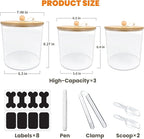 HOYTAMDAR 3 Pack Airtight Dog Treat Containers Bamboo Lids, Dog Treat Jars | Dog Food Storage Container with Scoops, Clamps, Labels and Marker, Dog & Cat Treat Holder