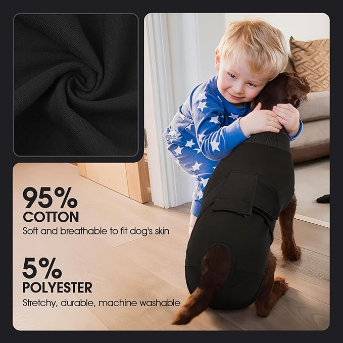 FUAMEY Dog Recovery Suit Male,Dogs Surgery Neuter Suits Puppy Spay Shirts | for Female Protect Dog's Skin Anti Licking Abdominal Wounds Doggie Onesie Pet Bodysuit Alternative to Cone Black L