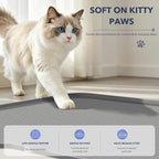 Cat Litter Mat, Extra Large Silicone Litter Box Mat, 47 x 37 inch | Gray, Silicone rubber, Water-resistant, Easy pour-out front notch, Raised lip, Grippy backing, Rinses clean
