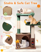 Small Cat Tree, Compact 30" Cat Tower for Indoor Kittens | Plush Finish, Cozy Condo, Soft Top Perch, Sisal Scratching Post, Dangling Ball Toy, Anti-Tip Base, for Cats up to 15 lbs