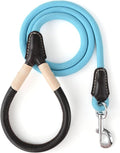 Mile High Life Dog Leash with Genuine Leather Handle, 4/5/6 FT | Comfortable Leather Grip Rope Leash, Heavy Duty 360° Swivel Metal Clasp, for Small Medium & Large Dogs (Blue Black, 48 Inch)