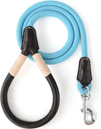 Mile High Life Dog Leash with Genuine Leather Handle, 4/5/6 FT | Comfortable Leather Grip Rope Leash, Heavy Duty 360° Swivel Metal Clasp, for Small Medium & Large Dogs (Blue Black, 48 Inch)