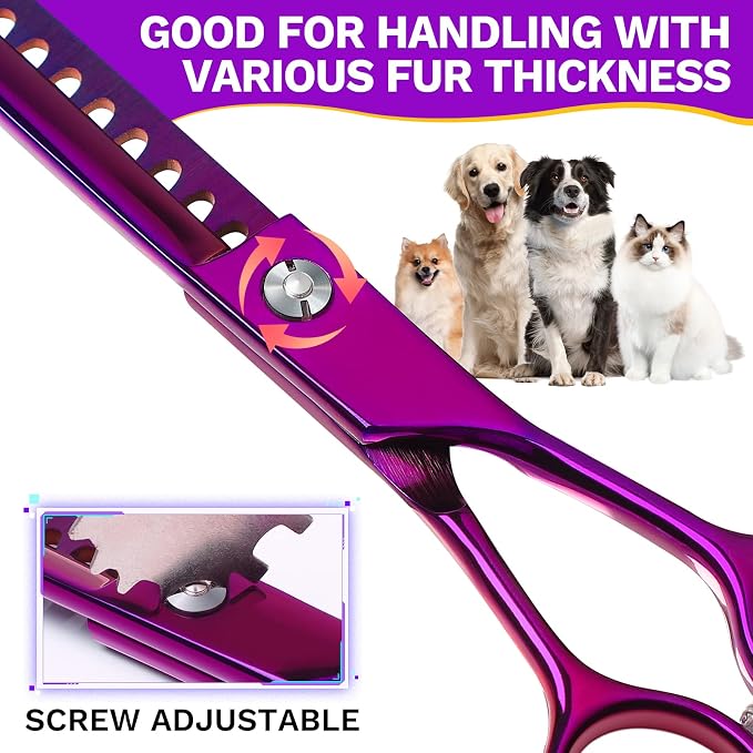 JASON Dog Grooming Chunker Scissor - 7" Professional Hair Shears Purple | Ergonomic Handle Japanese Stainless Steel, for Dogs, Cats and Other Pets, Sharp, Gift