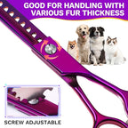 JASON Dog Grooming Chunker Scissor - 7" Professional Hair Shears Purple | Ergonomic Handle Japanese Stainless Steel, for Dogs, Cats and Other Pets, Sharp, Gift