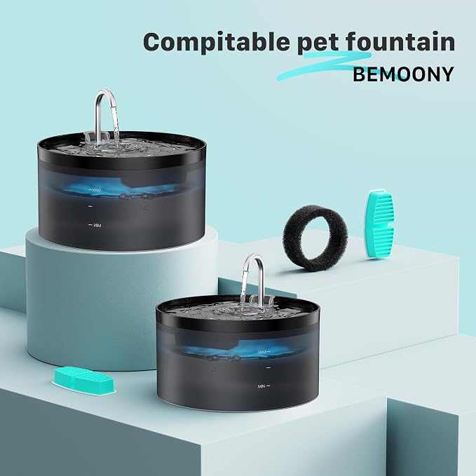 BEMOONY Cat Water Fountain Filters: Pet Water Fountain Replacement Filter | 12 Packs of Cat Fountain Filters (6 Carbon Filters + 6 Sponges) - Multiple Filtration Please replace it every 2-3 weeks
