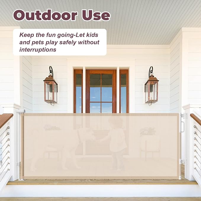 76" Retractable Baby Gates Extra Wide, Mesh Long Dog Gate for Deck | Indoor Outdoor Stair Gate for Wide Openings Doorways Hallways Porch, Child Pet Safety Essentials for Home, Beige