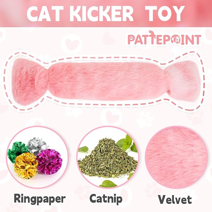 Cat Kicker Toy 3Pcs, Candy Shape Catnip Toys for Cats | Catnip Toys with Crinkle Paper. Indoor Kitten Toy Kicker Pillows.