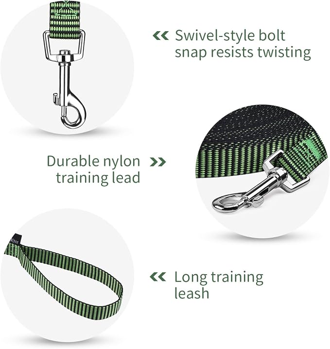 Hi Kiss Dog/Puppy Obedience Recall Training Agility Lead - 15ft 20ft 30ft 50ft 100ft Training Leash - Great for Training, Play, Camping, or Backyard(100ft,Black_Green)