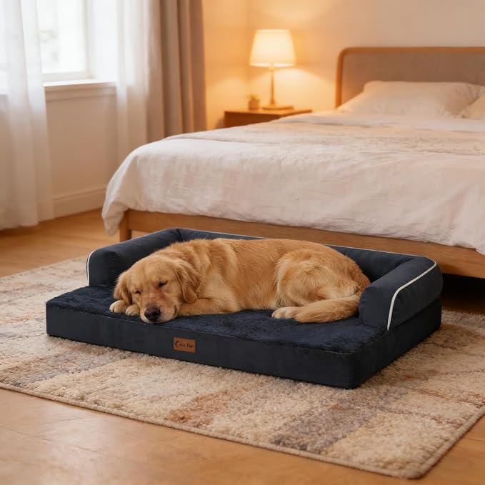 Orthopedic Washable Dog Bed for Large Dogs, 36x27in, Navy Blue | Orthopedic Foam Relieves Joint Pressure, Bolsters Supports Head And Neck, Washable Cover, Non-Slip Bottom