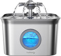 Stainless Steel Cat Water Fountain, 99oz/2.8L Auto Pet Drinking Fountain with 20dB Ultra-Quiet Pump- Ideal for Timid Pets, LED Water Level Window, Dishwasher Safe, 24/7 Circulating Flow - FEELNEEDY